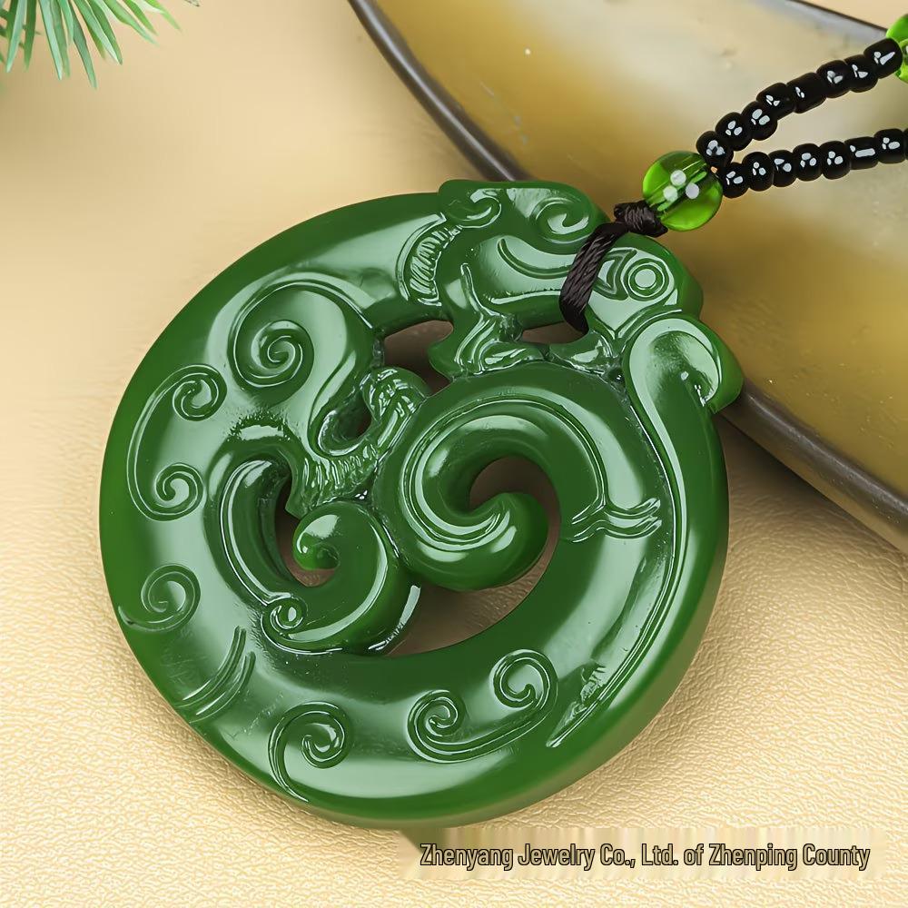 Xinjiang Clear Water Jade Dragon-Shaped Necklace: Men s Hollow Dragon Zodiac Pendant in Spinach Green Jade. зелёный