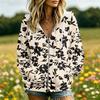 Women's Floral Print Long Sleeve Hooded Jacket with and Pockets Casual Fashion