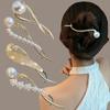 Elegant Pearl & Rhinestone Hair Clips - 4pcs, Golden Twist Clasp, Perfect for Women's Valentine's Day Hairstyles
