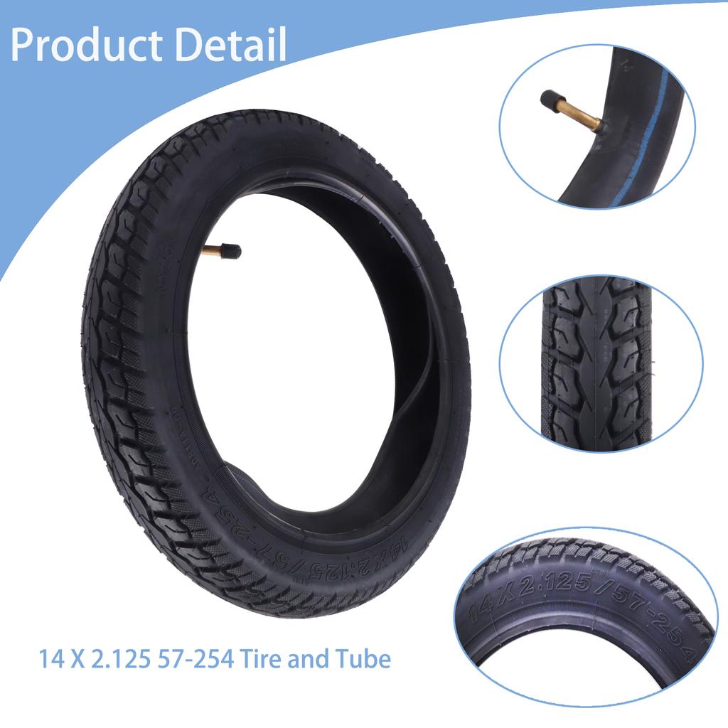 14 Inch 14 X 2.125/57-254 Inner and Outer Tyre for Electric Vehicles Electric Motorcycles Wear Resistant High-quality Tires