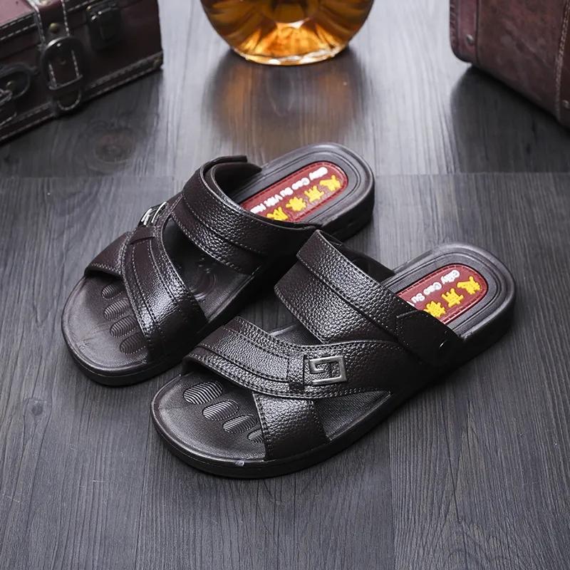 

Мужские нескользящие повседневные сандалии, удобные и прочные летние сандалии, тапочки с дырявым носком, шлепанцы 39 темно-коричневого