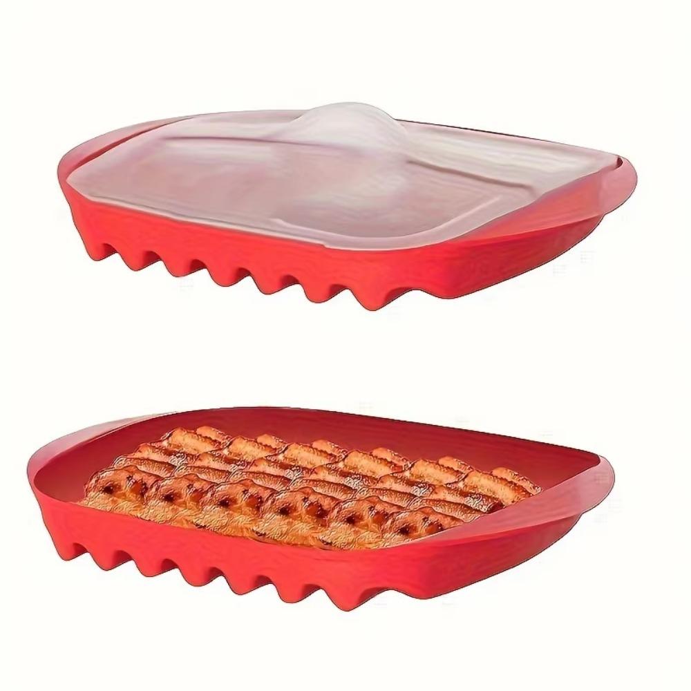 Wave Anti-stick Design Microwave Bacon Pan With Lid Microwave Barbecue Tray  Grilling