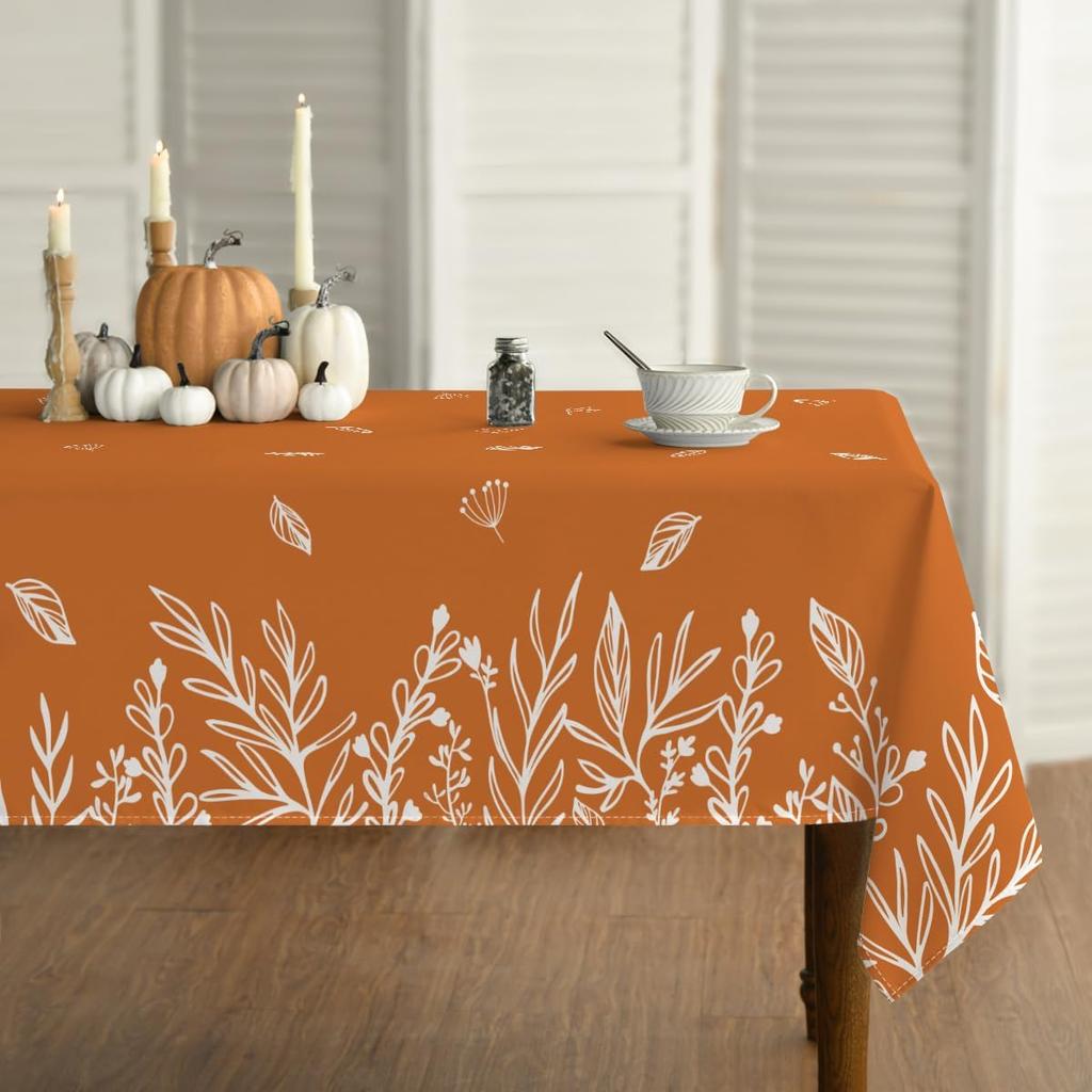 Autumn Thanksgiving Orange Wild Flower Tablecloth Fall Harvest Rectangle Table Cover Farmhouse Holiday Wedding Party Table Decor