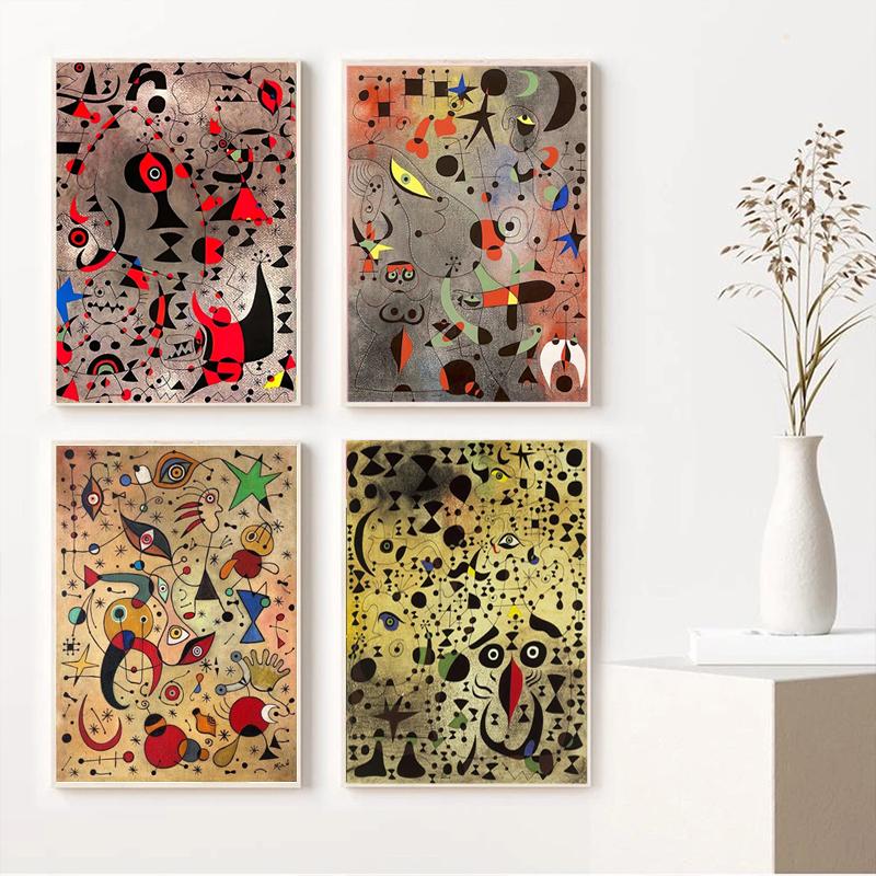 Famous Joan Miro Surrealism Artwork Posters Abstract Canvas Painting Retro Wall Art For Modern Living Room Home Decoration