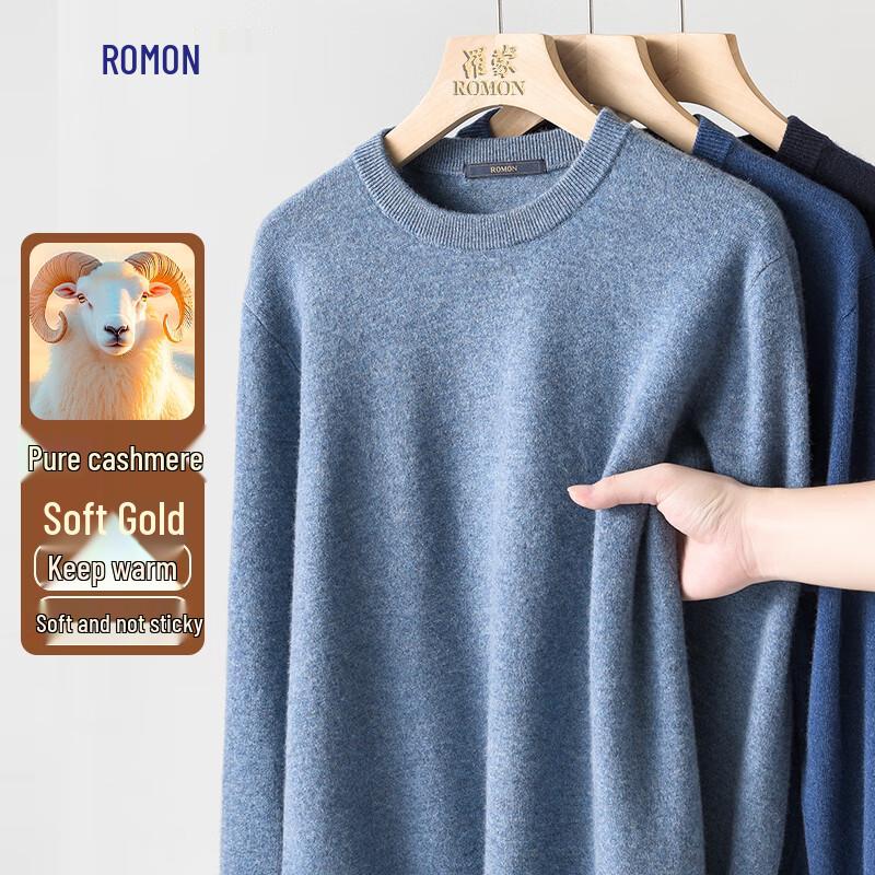 Luomeng Men's Pure Cashmere Round Neck Sweater