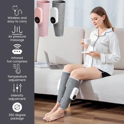 Bezdrátový masážní přístroj na nohy se 3 režimy a teplem, Komprese pro úlevu od bolesti lýtek, Nastavitelný a přenosný pro domácí a cestovní použití