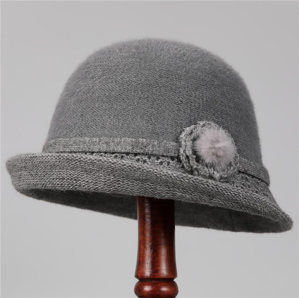Hat Female God Mother Knitted Bucket Hat Velvet Warm Basin Hat Grandma Wool Hat Cold Proof