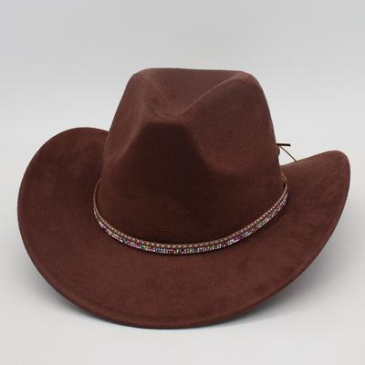 Western Cowboy Hat Jazz Hat Upturned Top Hat Big Brim Felt Colored Diamond Sunshade Men'S And Women'S Suede Hat