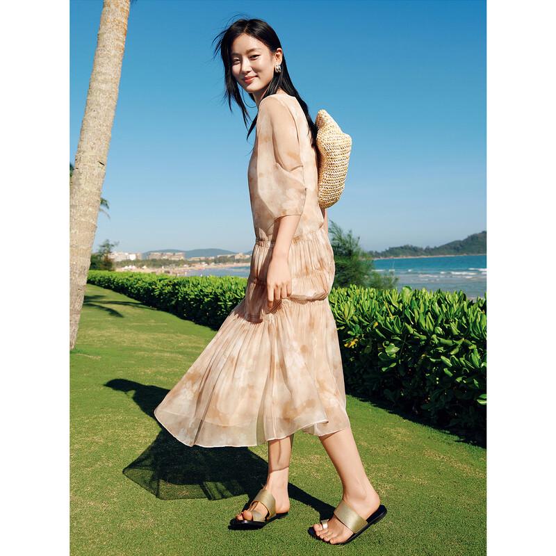 

JUZUI Annakko Women s Aurora Print Shirred Chiffon Dress M