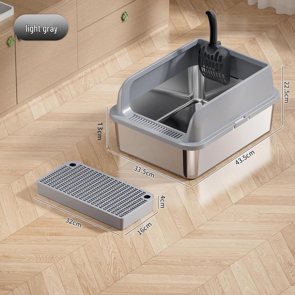 Extra Large Top-Entry Stainless Steel Cat Litter Box with Anti-Splash High Walls