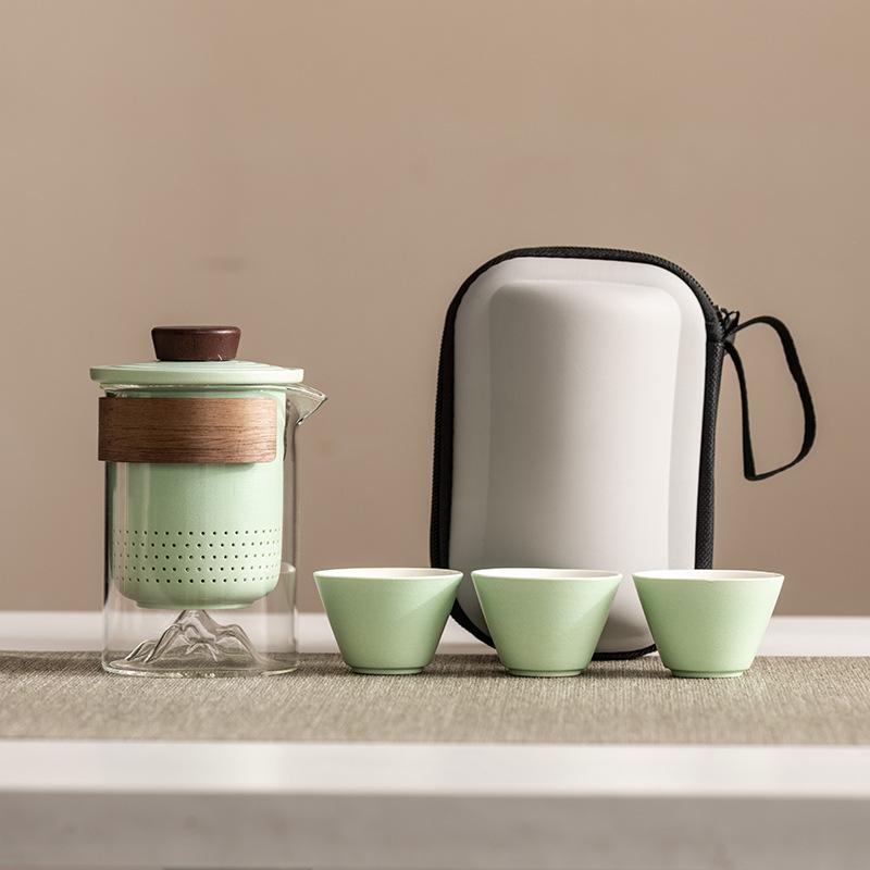 High-end travel tea set Portable anti-scalding hand grab glass teapot Kuaike cup Kung Fu souvenir business gift