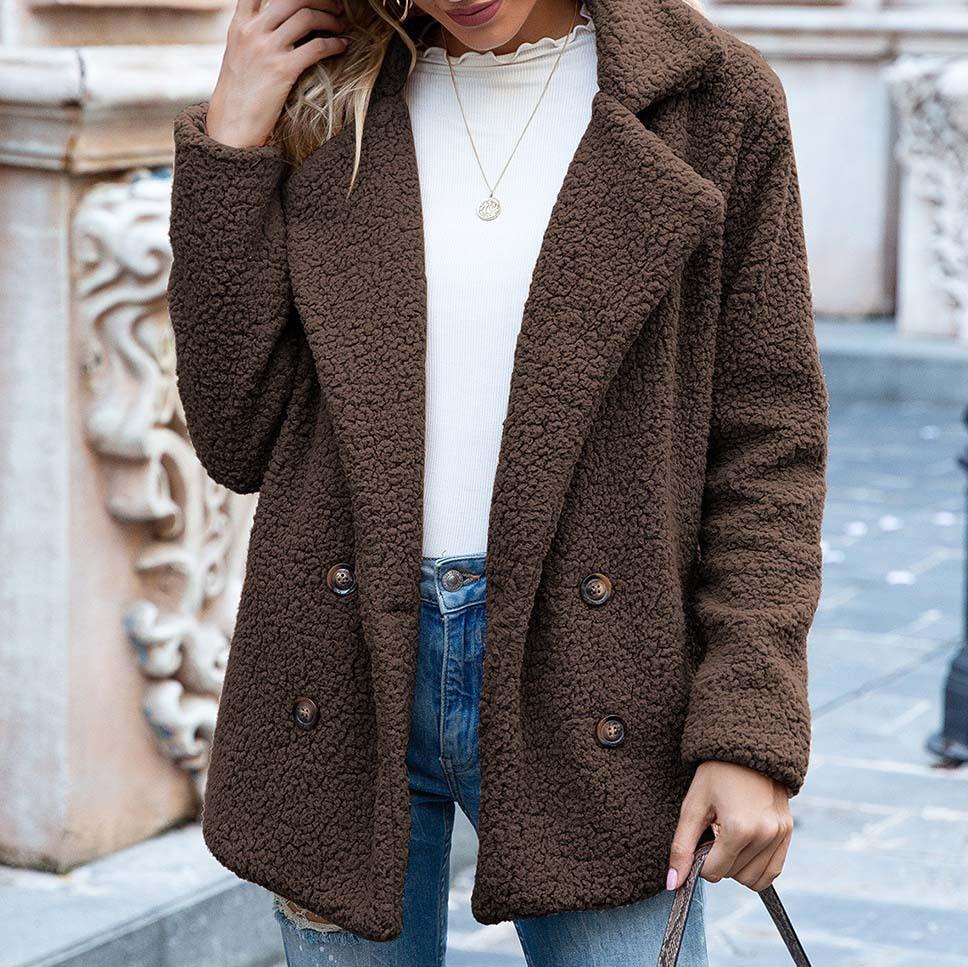 Autumn Winter Solid Faux Fur Fleece Coat Women Casual Warm Soft Fur Button Cardigan Jacket Plush Overcoat Coat Female Jacket