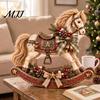 Resin Horse Figurine for Christmas Retro Rocking Ornament with Pine Cones Berries Holiday Tabletop Rustic Ornaments Home Decoration, Vintage Farmhouse