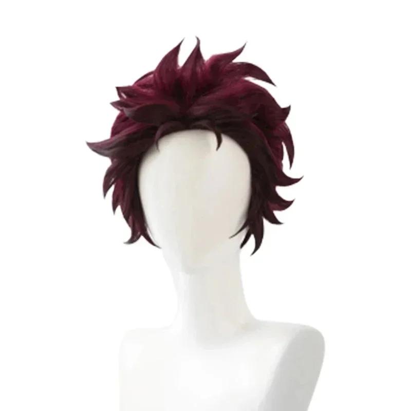 Anime karakter Kamado Tanjiro hoge kwaliteit rozennet synthetische kastanjebruin hittebestendige pruik, cosplay bijpassende pruik. One Size black