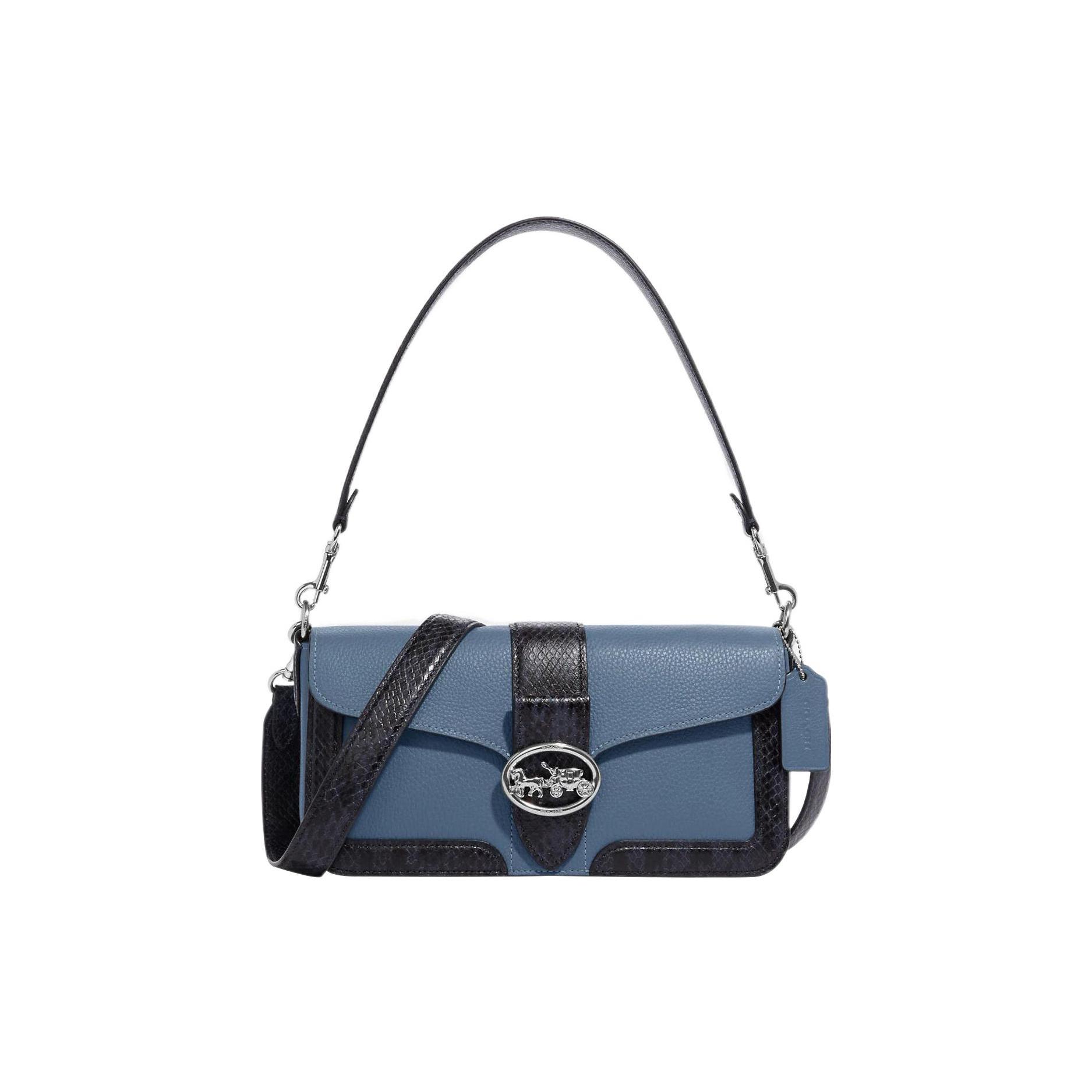 

New COACH Georgie Leather Shoulder Bag Portable Crossbody Bag Shoulder Bag Women s Indigo CD322-SVUOI 27.4*7.1*14.0CM