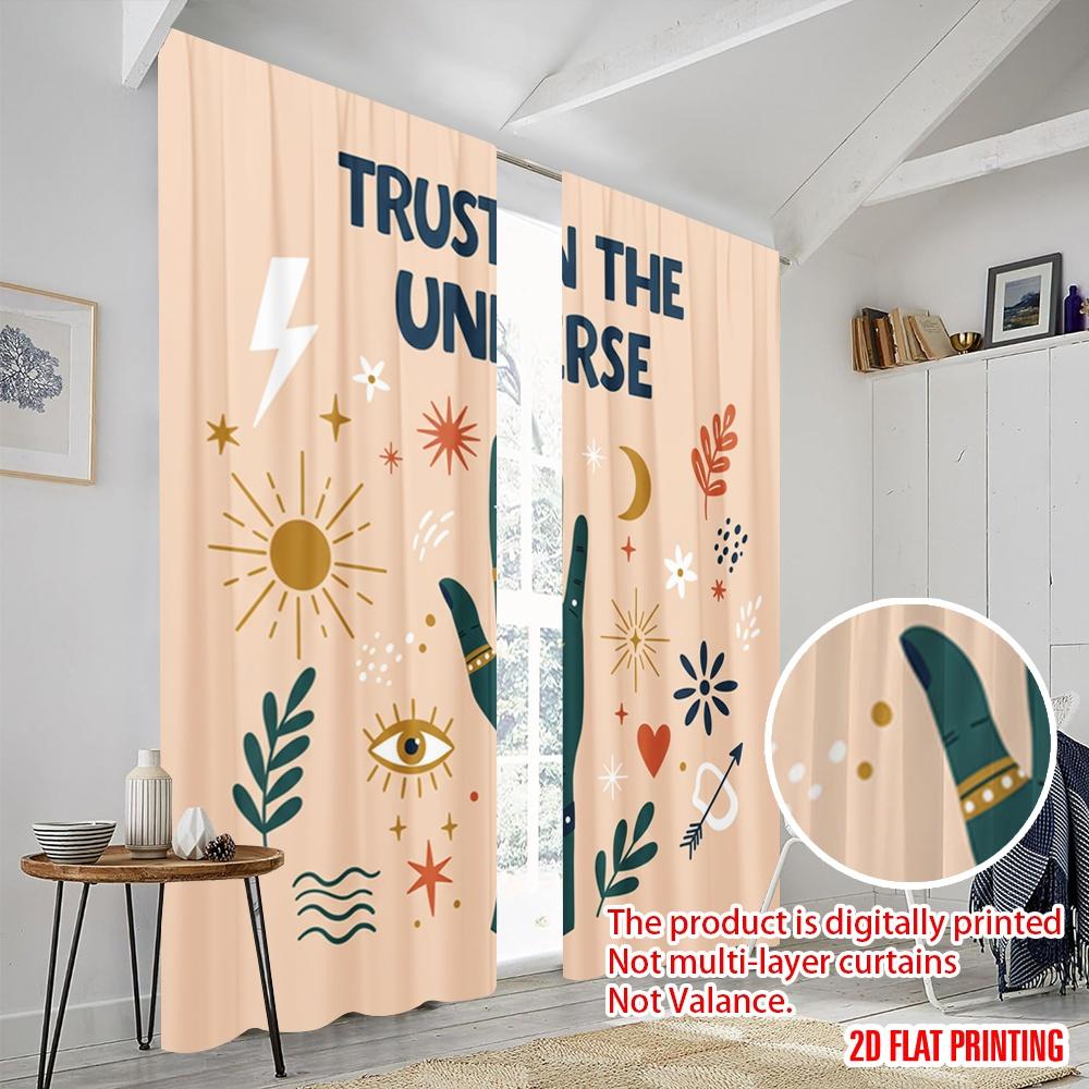 2 Stück 2D Flachdruck Fenstervorhänge Trust Universe Celestial Vibes 100% Polyester Ohne Strom Partydekorationen für Zuhause