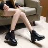 Boots for Women 2025 Autumn New Round-toe Chunky Heel Black Women's Boshoes Casual Lace Up High Heel Platform Short Botines