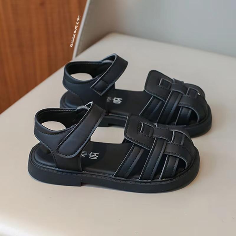 Toddler Girls Cute Lightweight Black Braided Closed Toe Sandals Children Soft Soled Non-slip Silver Sandals for Kids Girl I03194
