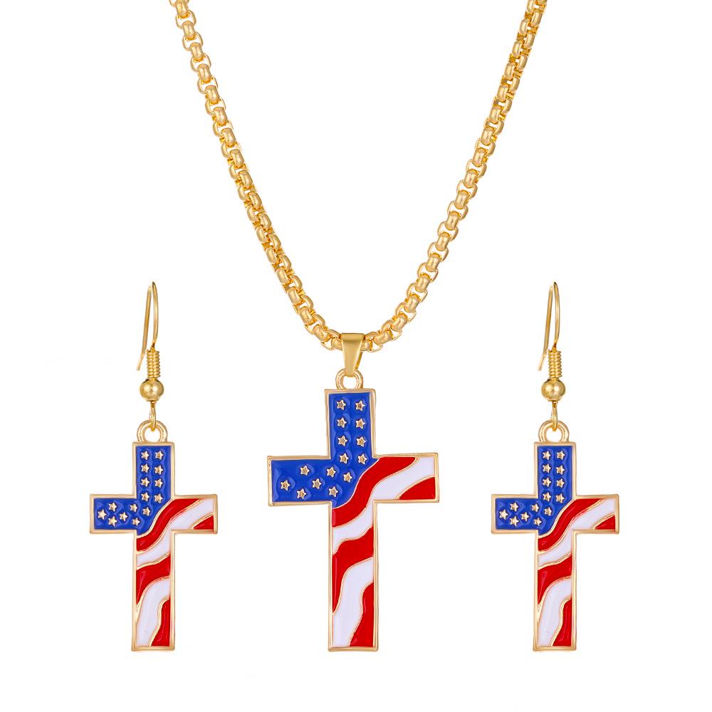 Set Collana e Orecchini Croce Bandiera Stellata del Giorno dell'Indipendenza
