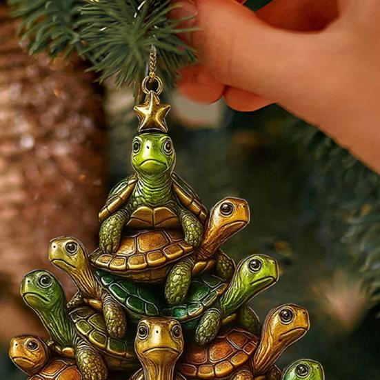1/2/3Pcs Christmas Pendant Sea Turtle Shape Acrylic Bright Color Hanging Ornament with Lanyard Holiday Decor