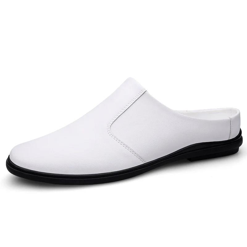 Fashion Hot Sale Men's Genuine Leather Muller Shoes Simple Loafers Breathable Half Drag Lightweight Slippers Business Office Lzy Shoes