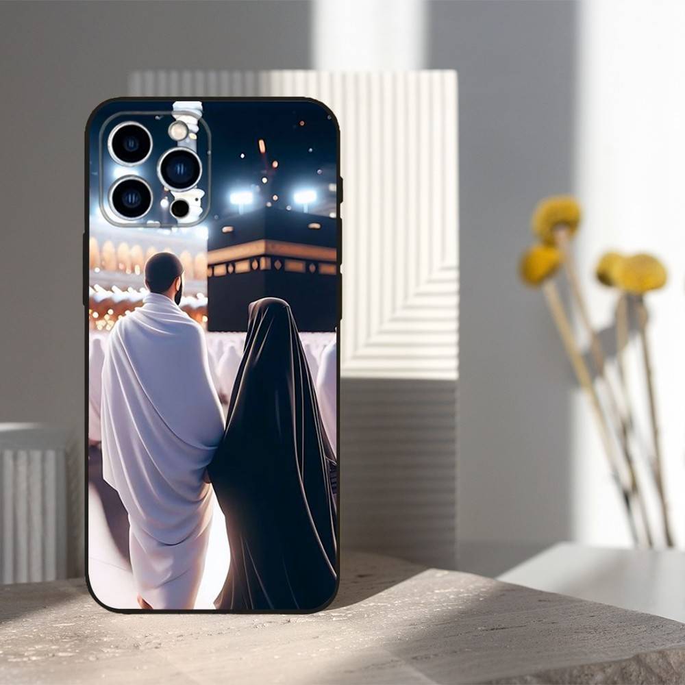 Moslemische Kunst Kaaba Handy Für iPhone 13,12,15,14,11,16,17,Plus,Pro Max,XS,X,XR,SE,Mini,8,7,Weiches Silikon Schwarz