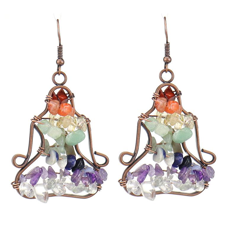 Vintage Handmade Winding Natural Gravel Crystal Amethyst Yoga Man Meditation Earrings Earrings E15