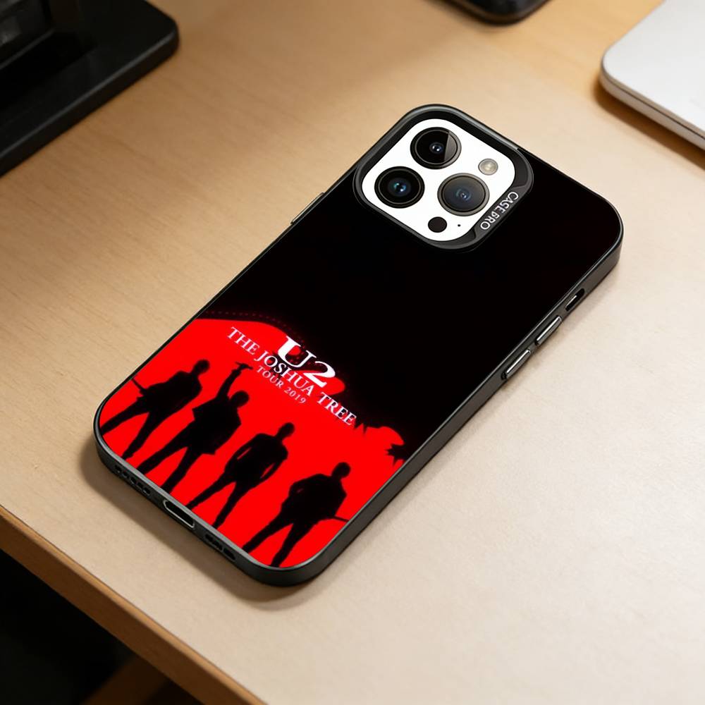 Band UU-U2 Phone Case For iPhone 17,16,15,14,13,12,11 Plus,Pro Max,XS,Colored Silver Plated Inside Cover