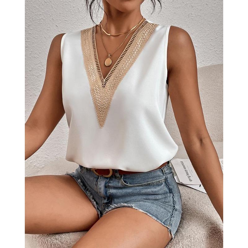 2Wish Women's Collar Lace Loose Top Commuter Short Sleeve Shirt Women's Style