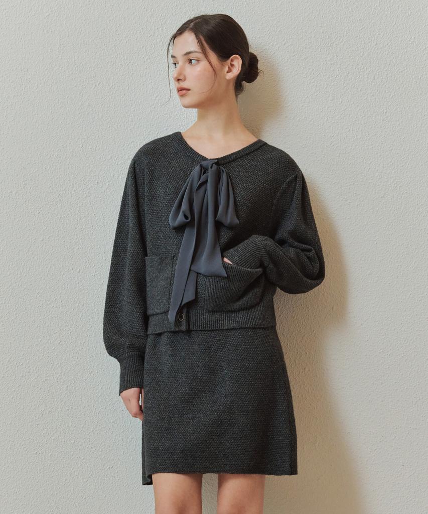 Zerostreet Romantic Ribbon Knit Cardigan / Charcoal