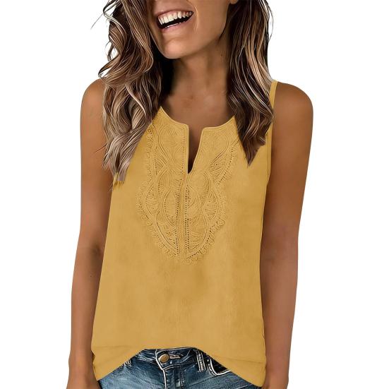 

Women Vest V Neck Lace Front Sleeveless Tunic Tops Pure Color Loose Fit Breathable Summer Tops Casual Work Travel Wear M