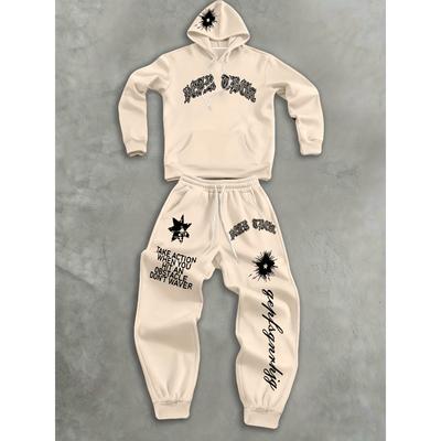 Heren Casual Letterprint met Trekkoord Zakken Hoodie en Trekkoord Outdoor Casual Sportbroek Set, Coole Set