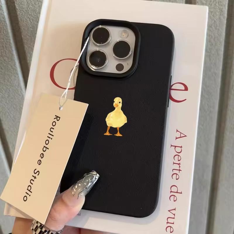 

Cute Little Yellow Duck Pattern Phone Case For iPhone 17 Pro Max 16 Plus 15 Pro 14 13 12 11 XS XR 17Air Lychee Textur Soft Cover iPhone XS Max