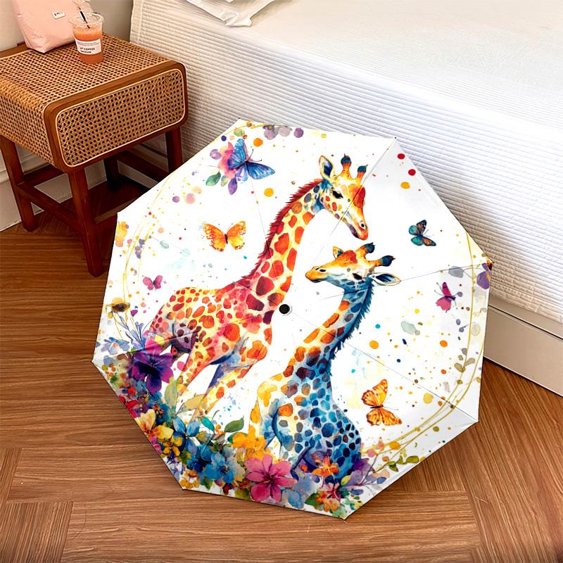 

1 PC Automatic Folding Umbrella - Giraffes Pattern, Portable & Foldable Design with 8 Ribs, Christmas Birthday Gifts