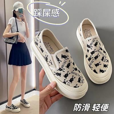 Old Beijing Cloth Shoes Women's Summer Breathable One-pedal Casual Shallow Mouth Flat-soled Canvas Shoes Women's Lazy Thick Baseplate Shoes