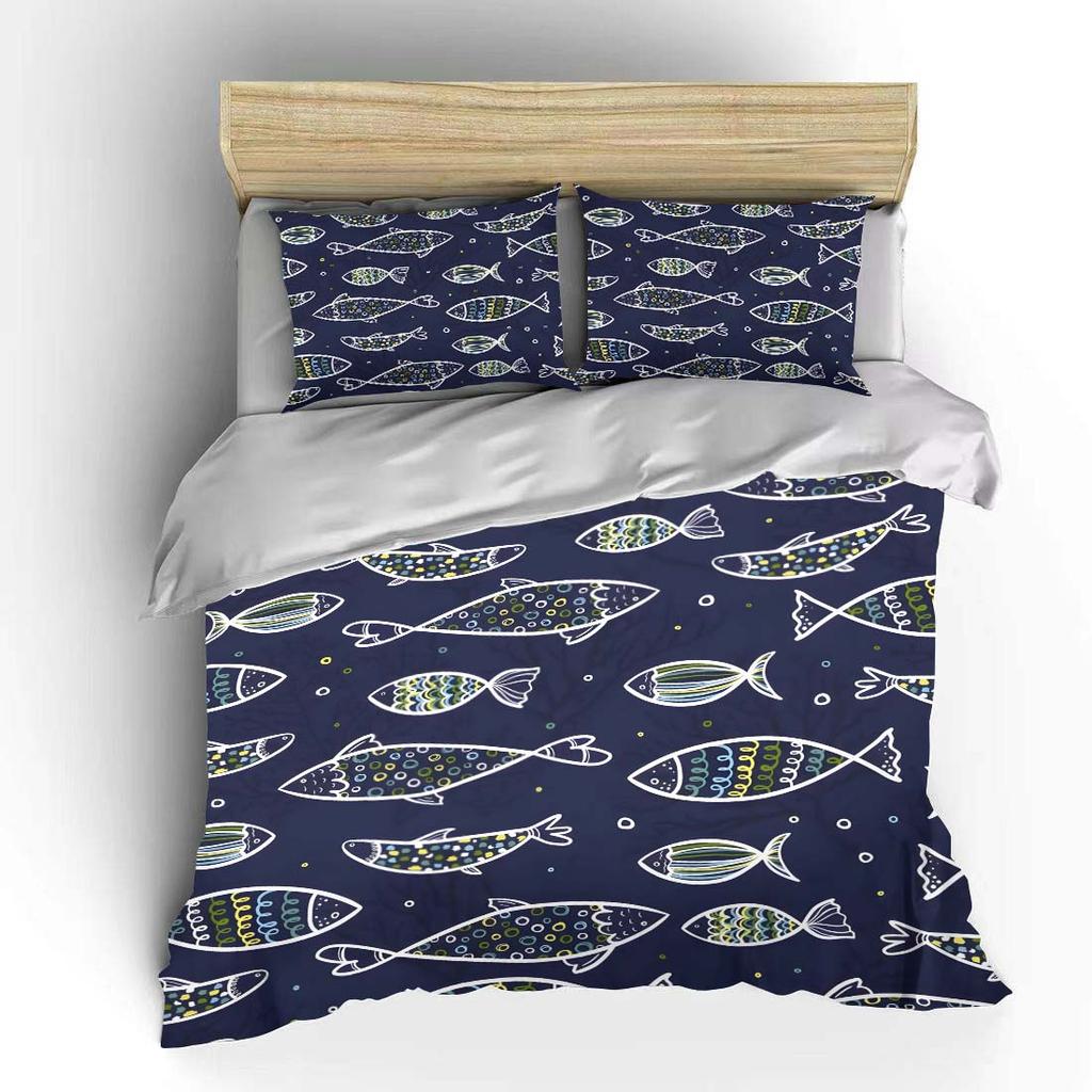Set Copripiumino con Design di Pesci Colorati Fantasia Stampa Digitale Poliestere Biancheria da Letto con Chiusura a Zip Per Regali per Bambini