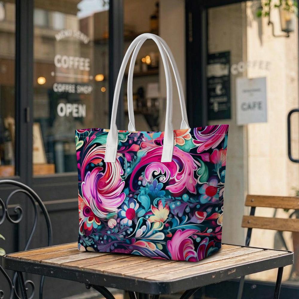Vibrant Floral Pattern Casual Tote Bag for Daily Shopping Travel Commute