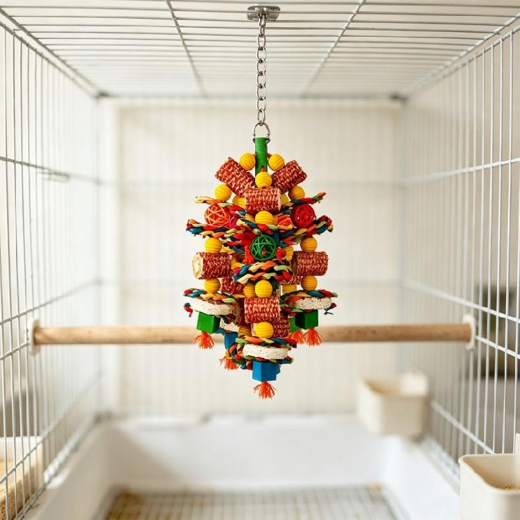 Indoor Cage Chew Toy for Parrots and Pet Birds, Wood Corncob Husk Hanging Design Foraging Shredding Toy for Daily Enrichment