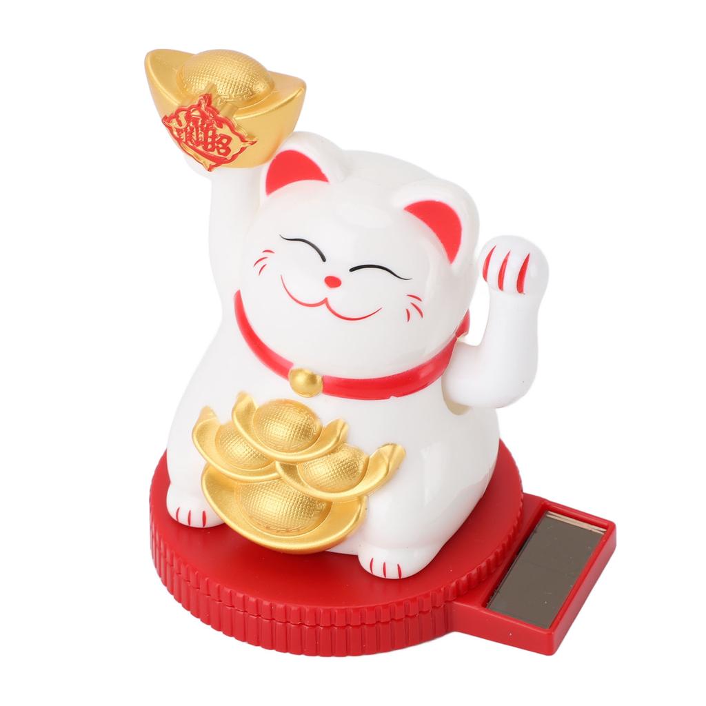 Solar Powered Lucky Cat Rotating Base Fortune Cat Statue for Car Dashboard Checkstand Desktop