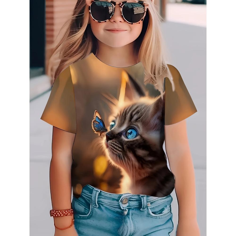 Children's Clothing Girl T-Shirt Short Sleeve 3D Cute Animals Print Kids Summer Clothes Casual Outdoor Graphic Boys Tshirt Tops