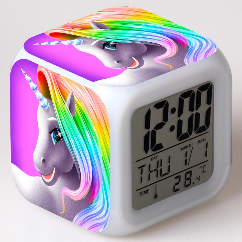 Discoloration Unicorn Alarm Clock Creative Night Light Led Digital Alarm Clocks Student Desk Clock Children's Gifts