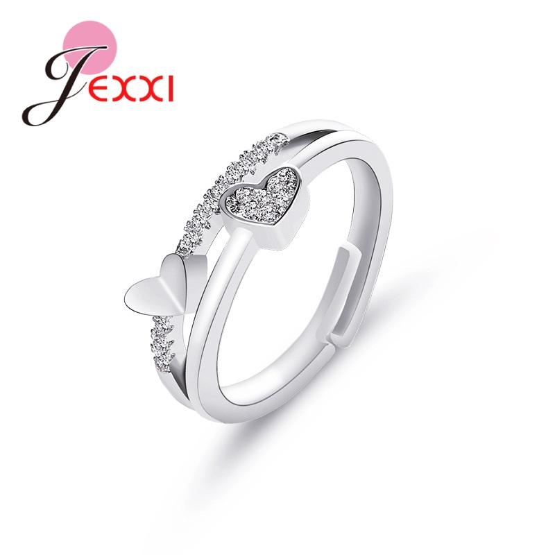 Genuine 925 Sterling Silver Love Heart Shape Finger Rings For Women Girls Band Engagement Statement Wedding Jewelry Anel