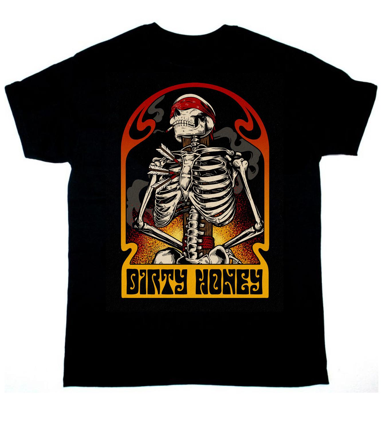 Dirty Honey Tied Up Skeleton For Fans Heavy Cotton Black All Size Shirt S разноцветный