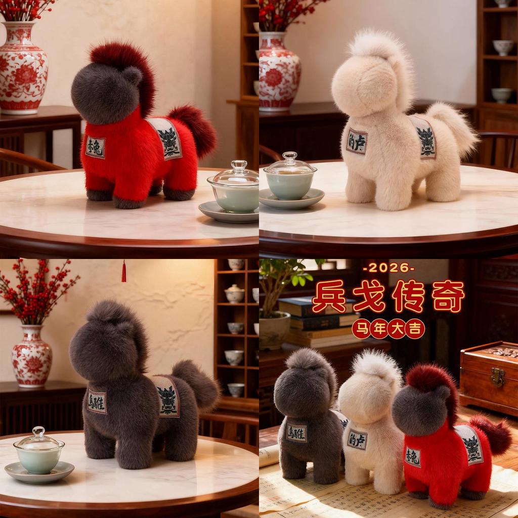 Chinesisches Sternzeichen Pferd Plüschtier aus kurzem Plüschmaterial für Neujahrsfeiern und Firmengeschenke