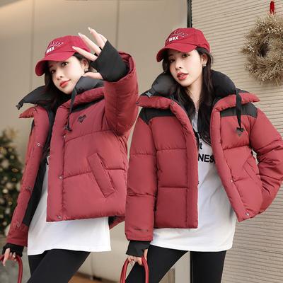 2025 Winter New Down Cotton Jacket Women's Short Stand-up Collar Thickened Loose Splicing Contrasting Bread Jacket