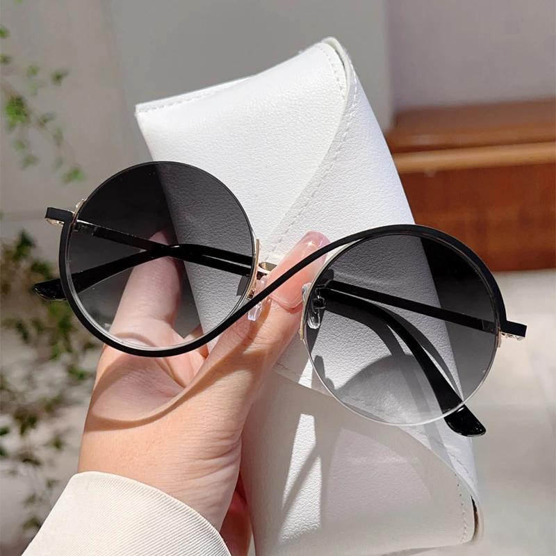 Fashion Round Gradient Shades Women New Chic Korean Style Decor Sunglasses Oversize Vacation Beach Anti UV Sun Glasses