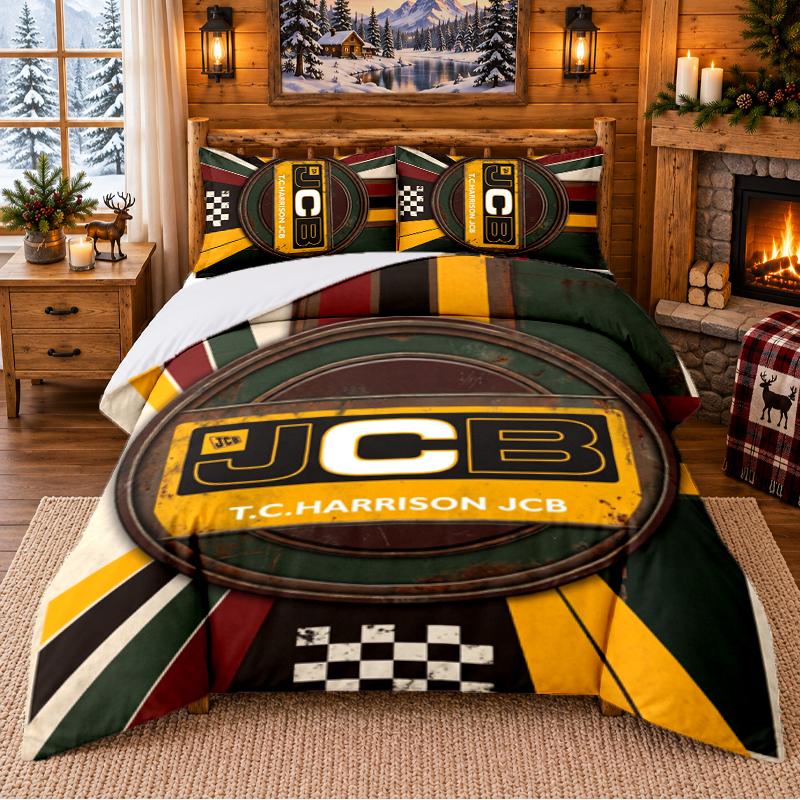 Printed 3Pcs Bedding Set JCB Pattern Bed Sheet Pillowcase For Bedroom Decor