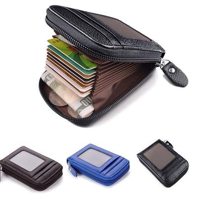 Mini Men Wallet Genuine Leather Credit Card Holder RFID Blocking Zipper Thin