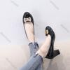 Fashion Women Autumn Round-toe Metal Bow Rhinestone Chunky Heels Single Shoes Elegant Heel Women's Shoes Fashion Soft Leather Work Pumps