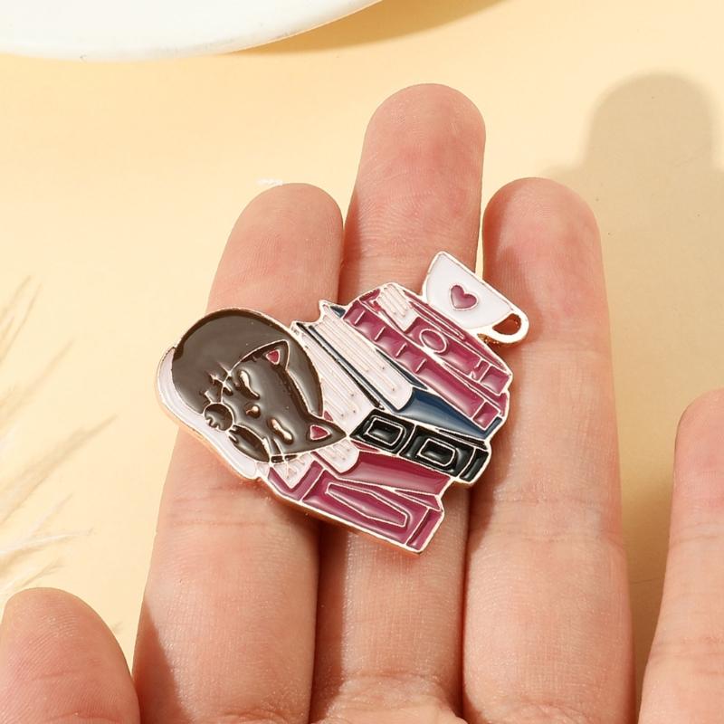 Halloween Cartoon Cat Book Styling Brooch Children Day Gift Cute Alloy Animal Paint Badge Funny Backpack Accessories